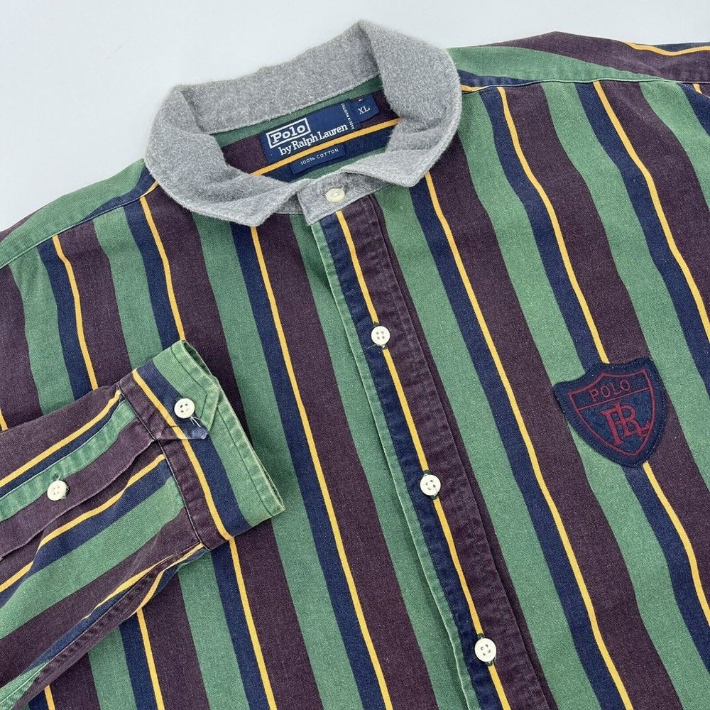 Vintage Polo Ralph Lauren Half Way Down Multicolor Striped Cotton Men Shirt XL